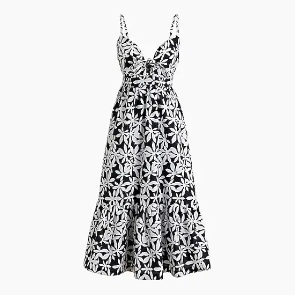 J Crew Floral Knee Length Dress in Black/White, Size 10, NWT
